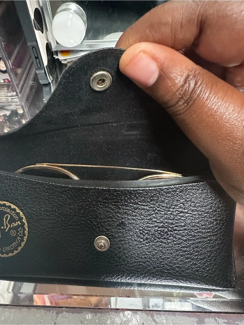 Ray-Ban Black Sunglass Case with Gold Logo